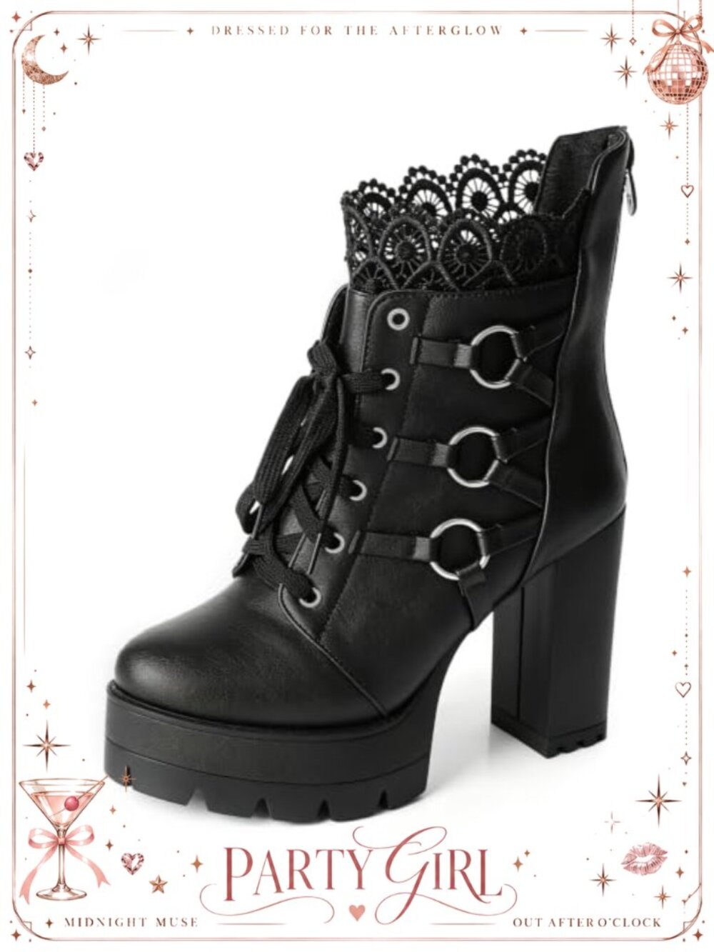 Goth Platform High Heel Ankle Boots Women Lace Up Combat Booties
